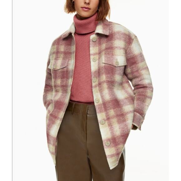 Aritzia Wilfred The Ganna Shirt Jacket in A Pink Plaid Wool Blend Womens Size S - Picture 1 of 16